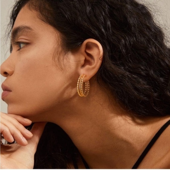 GOLD 18k Gold Plated Beaded Cuff Hoop Earrings - Picture 4 of 4